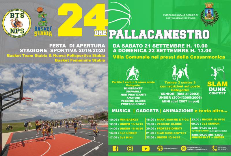Sabato 21 settembre la 24 ore di pallacanestro nella Villa Comunale di Castellammare di Stabia