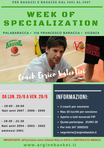 Torna la settimana di specializzazione con Coach Enrico Valentini