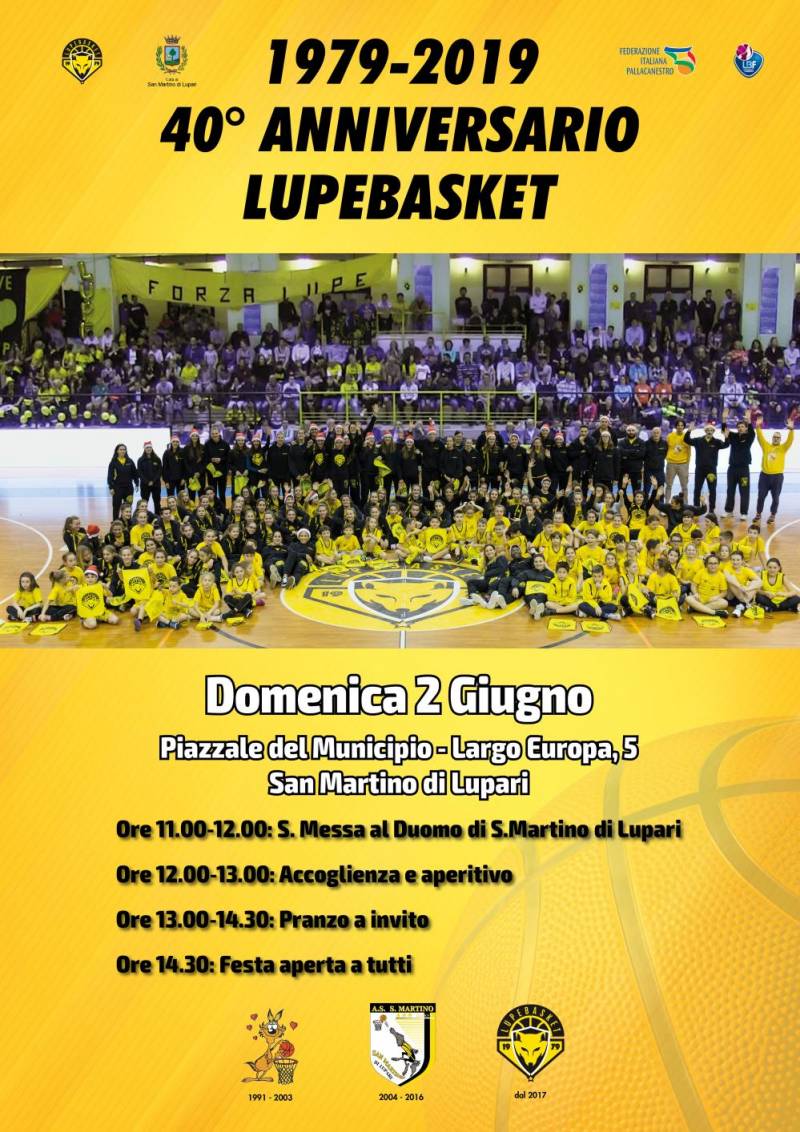 Il 2 giugno a San Martino di Lupari si celebra il 40° Anniversario Lupebasket!